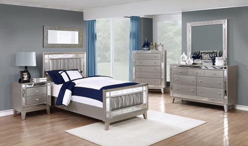 Leighton Twin Bed 4 Piece Set Pearl Silver