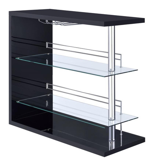 Prescott Rectangular 2-Shelf Bar Unit Glossy Black