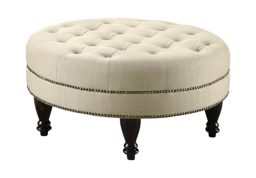 Elchin Round Upholstered Tufted Ottoman Beige