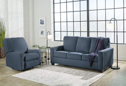 Rannis Navy 2 Pc. Full Sofa Sleeper, Rocker Recliner