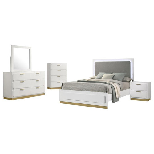 Caraway 5 Piece California King Bedroom Set With LED Headboard White And Grey