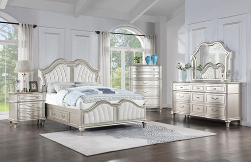 Veronica 5 Piece California King Storage Bed With LED Headboard Silver Oak And Ivory