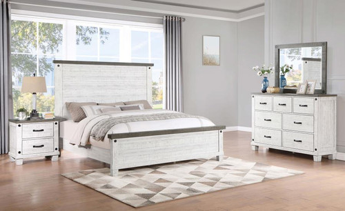 Lilith 4 Piece Eastern King Bedroom Set Distressed Gray And White