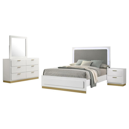 Caraway 4 Piece Eastern King Bedroom Set With LED Headboard White And Grey