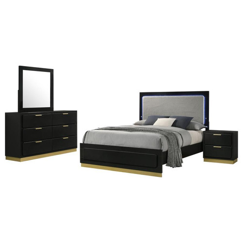 Caraway 4 Piece Eastern King Bedroom Set With LED Headboard Black And Grey