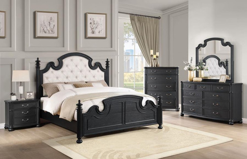 Celina 5 Piece Queen Bedroom Set With Upholstered Headboard Black And Beige