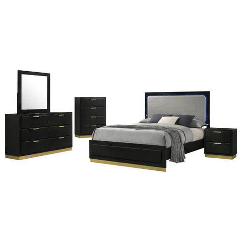 Caraway 5 Piece Queen Bedroom Set With LED Headboard Black And Grey