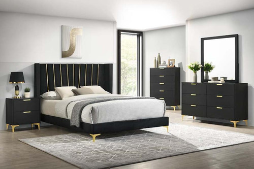 Kendall 5 Piece Upholstered Tufted Queen Bedroom Set Black