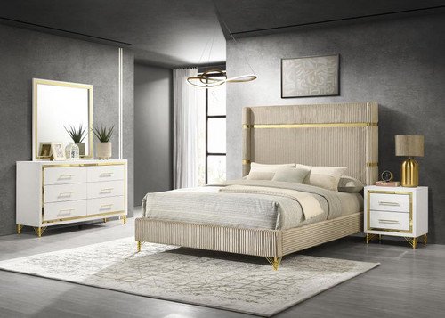 Lucia 4 Piece Bedroom Set With Upholstered Queen Wingback Panel Bed Beige