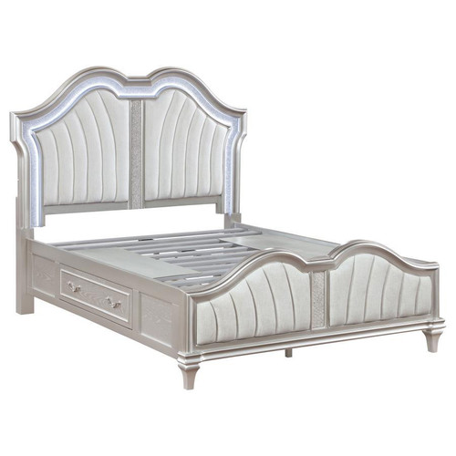 Evangeline California King Storage Bed With LED Headboard Silver Oak And Ivory