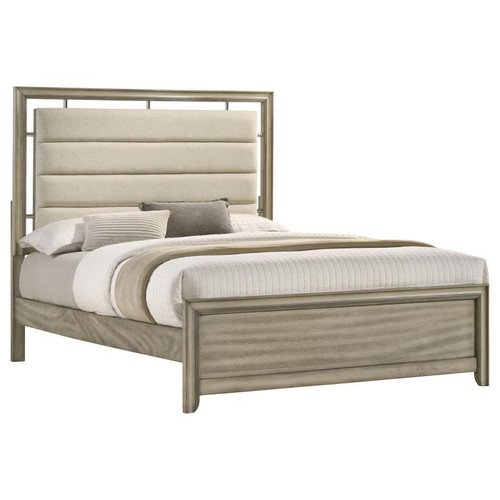 Giselle Eastern King Bed Panel Bed With Upholstered Headboard Rustic Beige