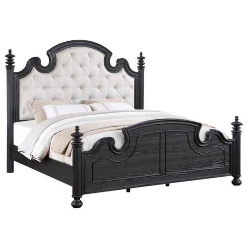 Celina Eastern King Bed With Upholstered Headboard Black And Beige