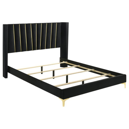 Kendall Upholstered Tufted Eastern King Panel Bed Black And Gold