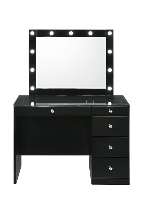 Morgan Vanity Desk With Glass Top And Led Mirror Black