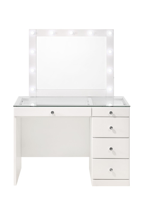 Morgan Vanity Deskwith Glass Top And Led Mirror White