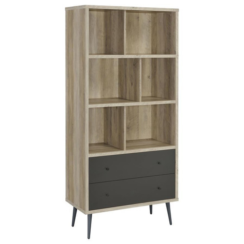 Maeve 3-Shelf Engineered Wood Bookcase With Drawers Antique Pine
