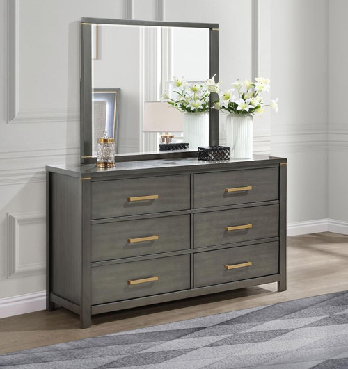 Kieran 6-Drawer Bedroom Dresser With Mirror Grey