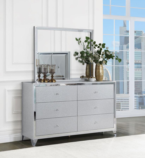 Larue 6-Drawer Dresser With Mirror Silver