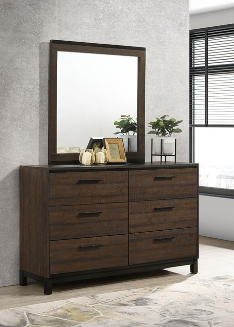 Edmonton 6-Drawer Dresser With Mirror Rustic Tobacco