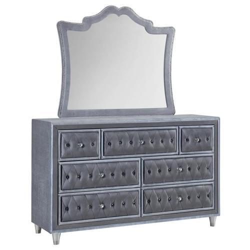 Antonella 7-Drawer Upholstered Dresser With Mirror Grey