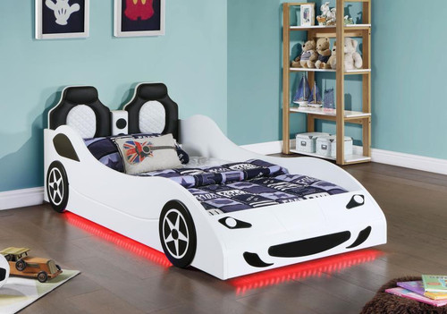 Cruiser Car Themed Twin Bed With Underglow Lights White