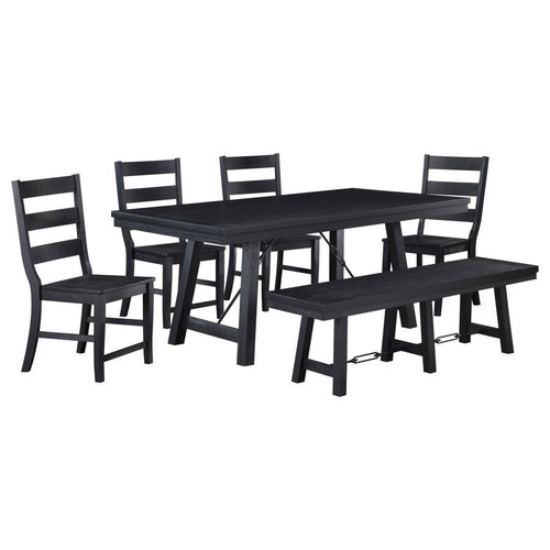 Newport 6 Piece Rectangular Trestle Table Dining Set witih Bench Black