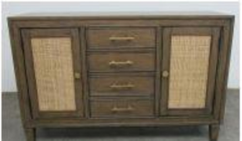 Matisse 4-Drawer Dining Sideboard Buffet Cabinet With Rattan Cabinet Doors Brown