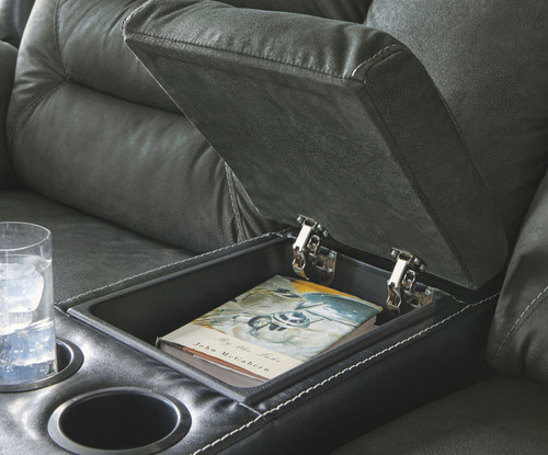 Earhart Slate Reclining Sofa & Double Reclining Loveseat with Console