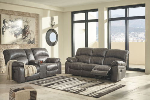 Dunwell Steel Power Reclining Sofa with ADJ HDRST & Power Reclining Loveseat with CON/ADJ HDRST