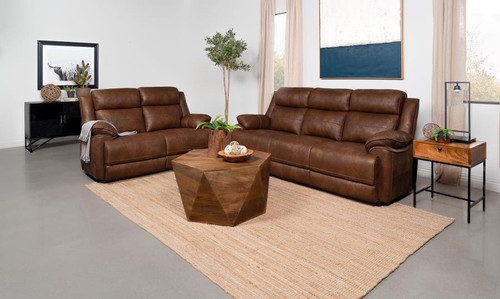 Ellington 2 Piece Upholstered Padded Arm Sofa Set Dark Brown