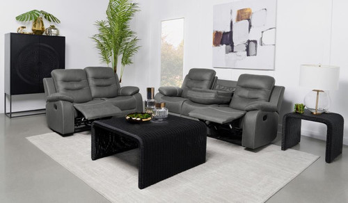 Nova 2 Piece Upholstered Motion Reclining Sofa Set Dark Grey