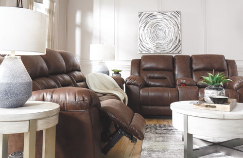 Stoneland Chocolate Reclining Sofa, Double Reclining Loveseat with Console & Rocker Recliner