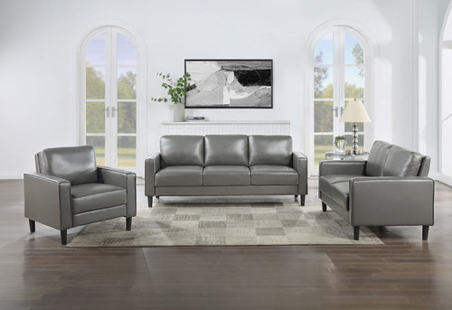 Ruth 3 Piece Upholstered Track Arm Faux Leather Sofa Set Grey