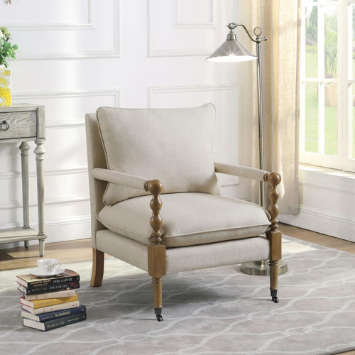 Monaghan Upholstered Accent Chair With Casters Beige