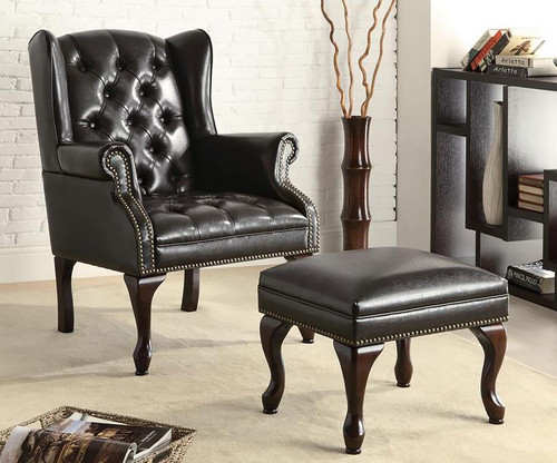 Roberts Button Tufted Back Accent Chair With Ottoman Black