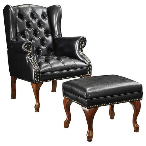 Roberts Button Tufted Back Accent Chair With Ottoman Black