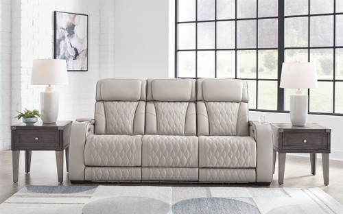Boyington Gray Power Reclining Sofa With Adj Headrest