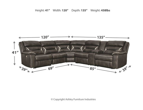 Kincord Midnight LAF Zero Wall Power Recliner, Armless Chair, Wedge & RAF Reclining Power Sofa with Console Sectional
