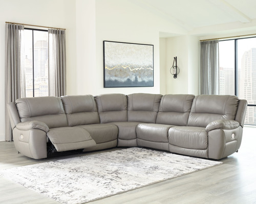 Dunleith Gray Power Reclining Sectional 5 Piece