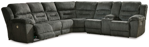 Nettington Smoke 4-Piece Power Reclining Sectional With Raf Pwr Rec Loveseat W/Console
