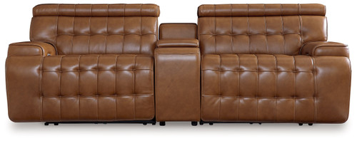 Temmpton Chocolate 3-Piece Power Reclining Sectional Loveseat With Console