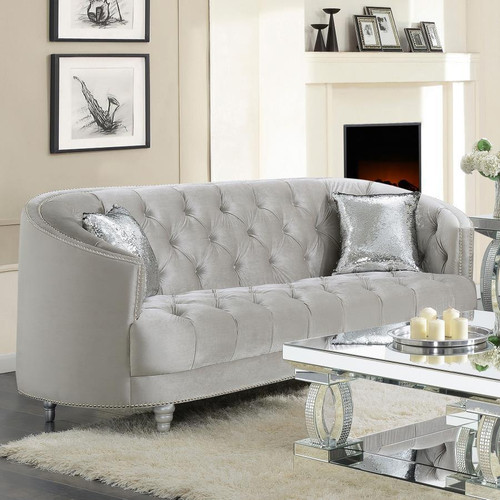 Avonlea Sloped Arm Tufted Sofa Light Gray