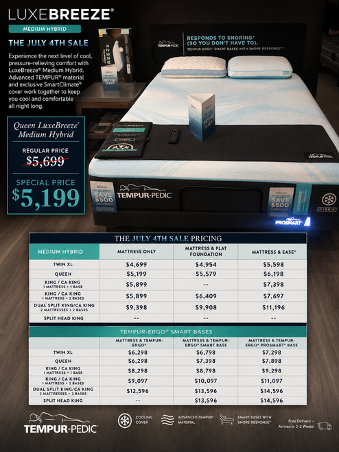 TEMPUR-LuxeBreeze Medium Hybrid Mattress - Call 713-910-5977 for details