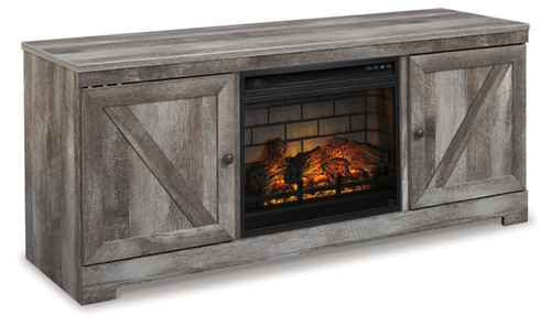 The Wynnlow Gray Lg TV Stand W/fireplace Option sold at Hilton