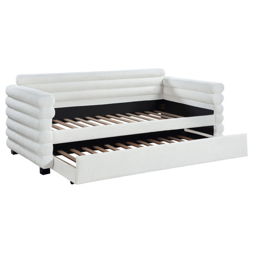 Patricia - Arms & Slats Boucle Upholstered Twin Day Bed With Trundle - White
