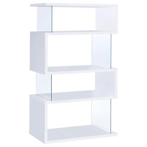 Emelle - 4-Shelf Glass Panel Bookshelf - White