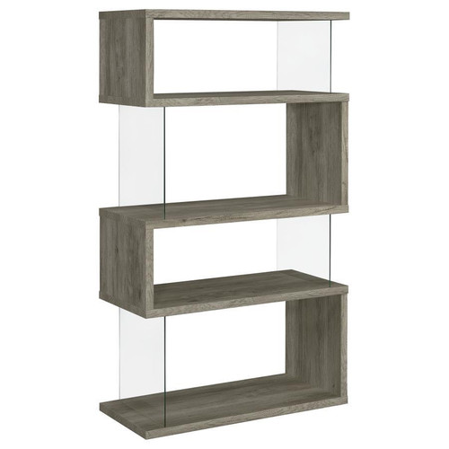 Emelle - 4-Shelf Glass Panel Bookshelf - Gray Driftwood