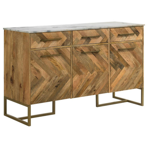 Keaton - 3-Door Marble Top Herringbone Accent Cabinet - Natural