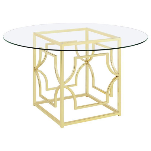 Starlight - Round Glass Top Metal Dining Table - Brass