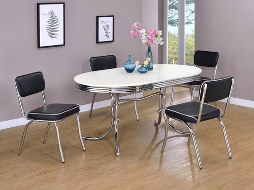 Retro - 5 Piece Oval Dining Table Set - White And Black